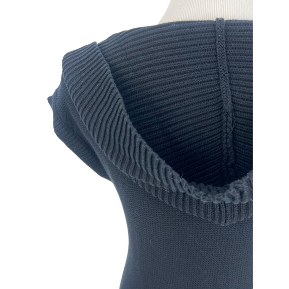 VTG Y2K GUESS Black Ribbed Hooded Mini Dress | 90s Dark Croquette Baddie Indie M - Picture 10 of 16
